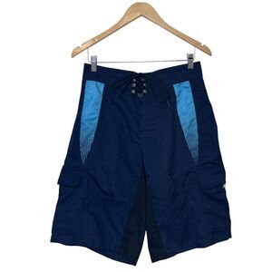 Fox Racing Mens Size 30 Swim Board Shorts Cargo Blue Black Colorblock